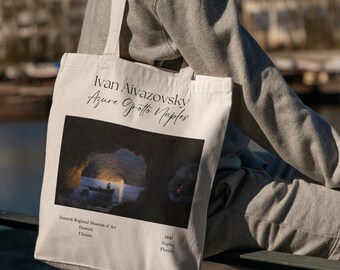 Azure Grotto Naples Ivan Aivazovsky - Tote Bag - Aesthetic Tote Bag - Artsy Tote Bag - Art Tote Bag - Art Bag - Canvas Beige Tote - Gift