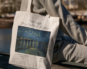 Vincent Van Gogh Starry Starry Night Over The Rhone - Artsy Tote Bag - Art Tote Bag - Aesthetic Tote Bag - Canvas Beige Tote - Tote Gift