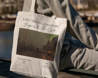 Shipping On The Clyde John Atkinson Grimshaw - Tote Bag - Aesthetic Tote Bag - Artsy Tote Bag - Art Tote Bag - Art Bag - Canvas Beige Tote