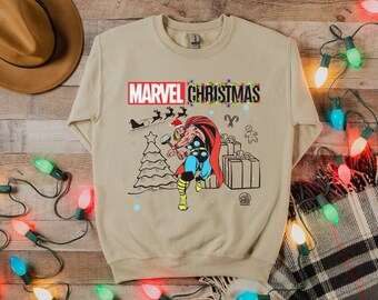 Marvel Christmas Sweatshirt, Thor, Marvel Sweatshirt, Retro Vintage Christmas Sweatshirt, Marvel Avengers, Marvel Gift, Avenger Sweatshirt