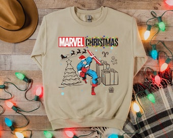 Marvel Christmas Sweatshirt, Captain America, Marvel Sweatshirt, Retro Vintage Sweatshirt, Marvel Avengers, Marvel Gift, Avenger Sweatshirt