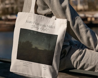 Starry Night Jean-Francois Millet - Tote Bag - Aesthetic Tote Bag - Artsy Tote Bag - Art Tote Bag - Art Bag - Canvas Beige Tote Bag