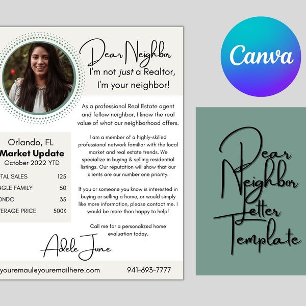 Dear Neighbor Letter Template | Real Estate Marketing | Direct Mail Marketing | Canva Templates | Business | Realtor Tools | Selling Tools