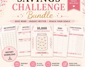 Einsparungen Herausforderung Bundle Printable | Haushaltsplaner PDF | CashStuffing Tracker | Entschuldungs-Arbeitsbuch | Buchhaltungsplaner | Sofort Download