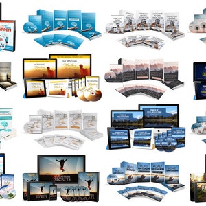 May include: A collection of self-help and personal development products, including books, CDs, and digital downloads. The products feature titles like "Make it Happen," "Morning Meeting," and "Power of Execution," with various cover designs and layouts.