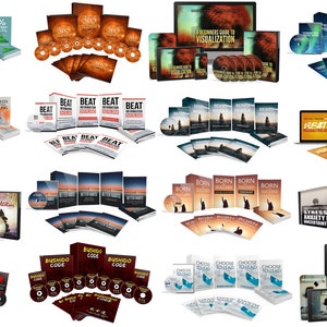 May include: Assortment of self-help books, CDs, and DVDs. Titles include "1% Better Every Day", "365", "A Beginners Guide to Visualization", "Awaken Your Calling", "Beat", "Meditation", "Born", "Bushido Code", "Choose to Lead", and "Stress, Anxiety & Uncertainty".