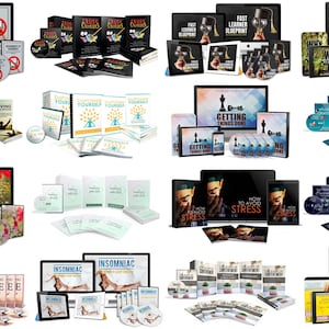 May include: A collection of self-help books, DVDs, and digital products. Titles include "Disconnect to Reconnect", "Fast Learner Blueprint", "Why", "Driving Yourself", "Getting Things Done", "Life", "Insomniac", and "How to Avoid Stress".