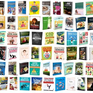 May include: A collection of self-help books on various topics, including health, fitness, and wellness. The books feature colorful covers with titles like "Keto Truth," "Yoga Power Poses," and "Mental Health."
