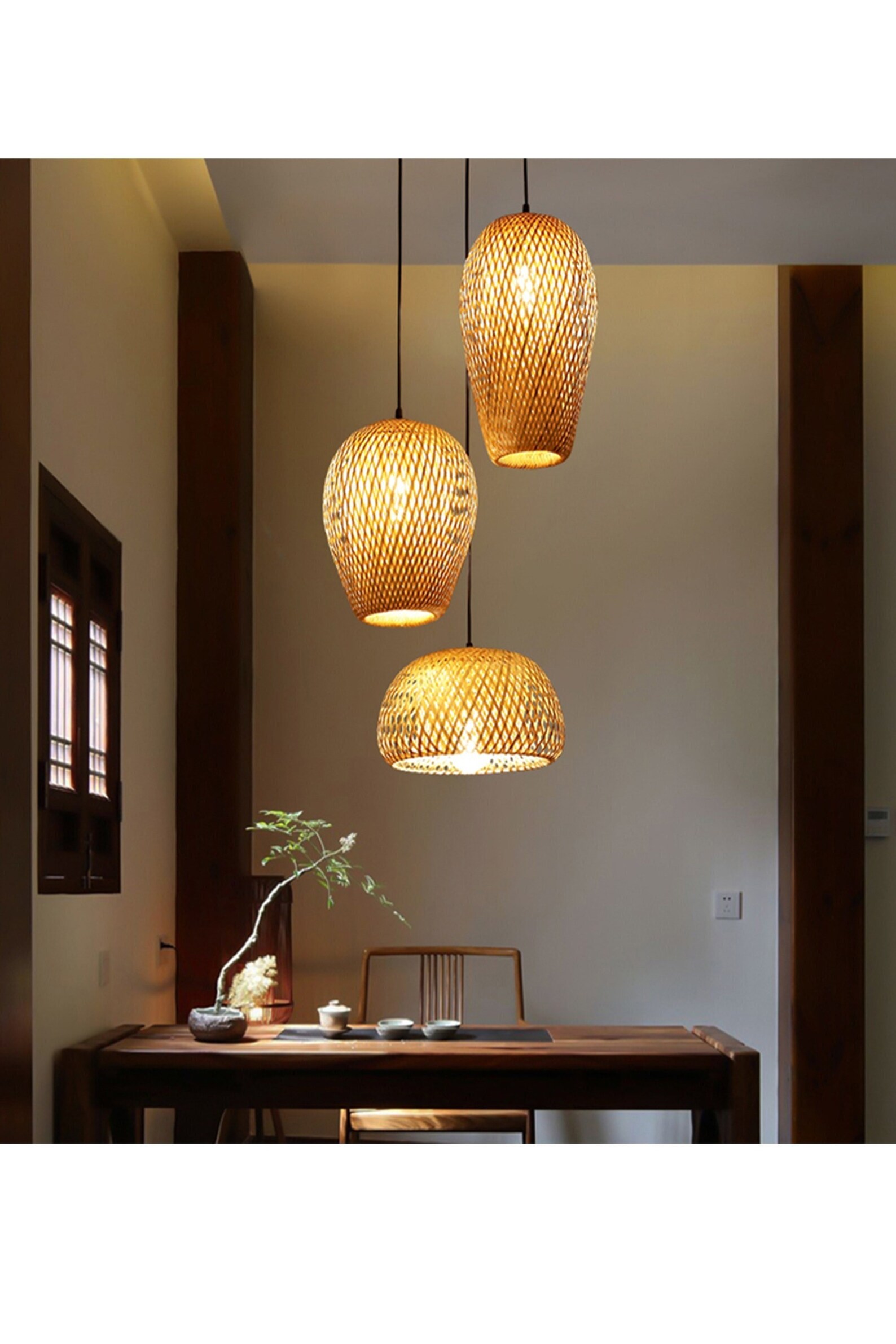 Japanese Chandelier Natural Bamboo Rattan Pendant Lights Etsy