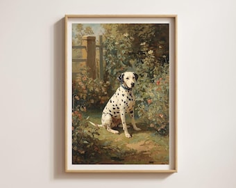 Dalmatian on Velvet Sofa Oil Painting Print: Elegant Canine Poster