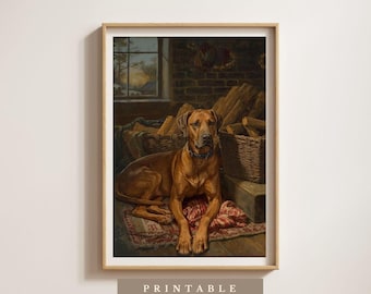 Rhodesian Ridgeback | Digital Download | Heritage Style Dog Print | Vintage Oil Painting Style | Country Living Wall Art
