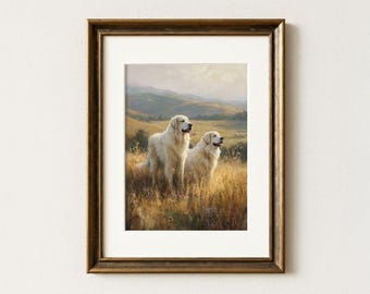 Pyrenäenberghunde (ungerahmt) | Kunstdruck mit Hundemotiven vom Bauernhof | Hundekunst im rustikalen Stil | Herdenschutzhunde