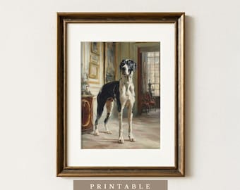 Portrait einer Dogge | Digitaler Download | Landhaus Hund Kunstdruck | Vintage Style Hund Kunst