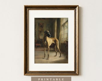Die edle Deutsche Dogge | Digitaler Download | Landhaus Hund Kunstdruck | Vintage Stil Hunde Kunst | Kitz Deutsche Dogge Wandkunst