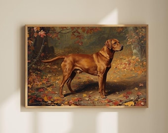 Fox Red Labrador in Autumn (unframed) | Heritage Style Dog Print | Vintage Oil Painting Style | Gundog Wall Art