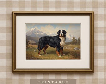 Boyero de Berna / Descarga digital / Lámina de perro estilo tradicional / Estilo de pintura al óleo vintage / Arte mural de perro de trabajo alpino