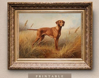Vizsla Húngaro | Download Digital | Estampa de Cachorro em Estilo Tradicional | Estilo de Pintura a Óleo Vintage