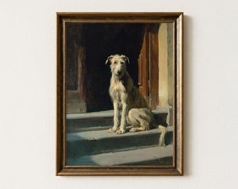 Irish Wolfhound at The Door  (unframed) | Country House Dog Art Print | Vintage Style Dog Art