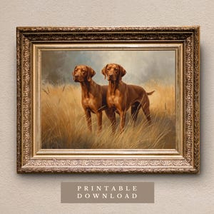 Ungarisches Vizsla Paar | Digitaler Download | Erblicher Hundedruck | Vintage Ölgemälde Stil | Jagdhund Wandkunst
