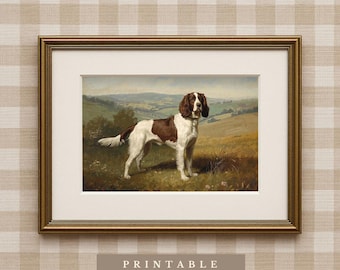 Angielski springer spaniel | Pobieranie cyfrowe | Grafika z psem w stylu historycznym | Obraz olejny w stylu vintage | Sztuka ścienna z psem myśliwskim