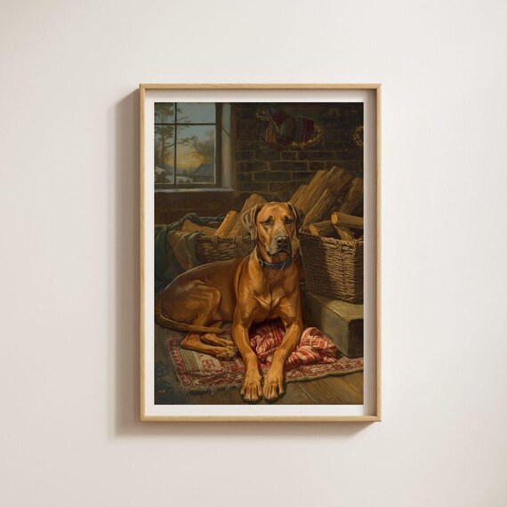 Rhodesian Ridgeback (unframed) | Heritage Style Dog Print | Vintage Oil Painting Style | Country Living Wall Art