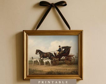 Dalmatians with Horse-Drawn Carriage | Digital Download | Heritage Style Dog Print | Vintage Oil Painting Style