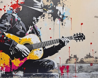 Guitar Wall Art, Street Art Music Print, Music Room Decor, Guitarist Gift Poster, Urban Acoustic Art, Printable Digital Download