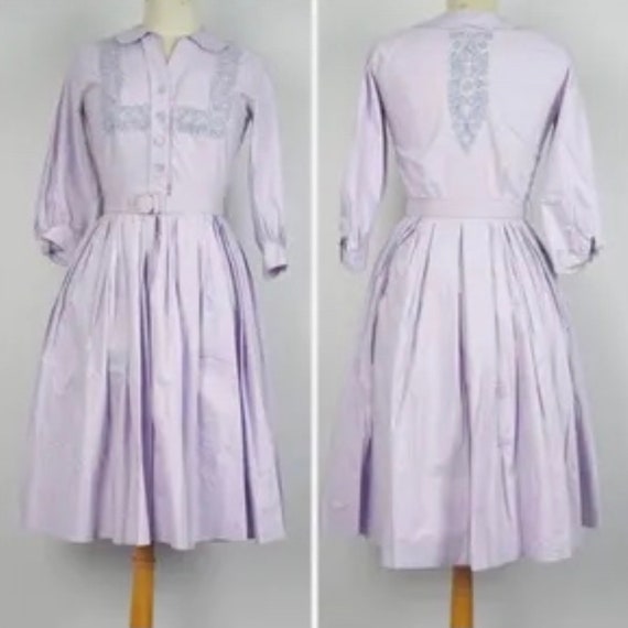 Vintage 1950’s cotton lavender purple shirt dress