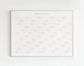 2024 Pastel Wall Planner | Horizontal (Landscape) Yearly Calendar 2024 - Baby Blue, Baby Pink, Beige