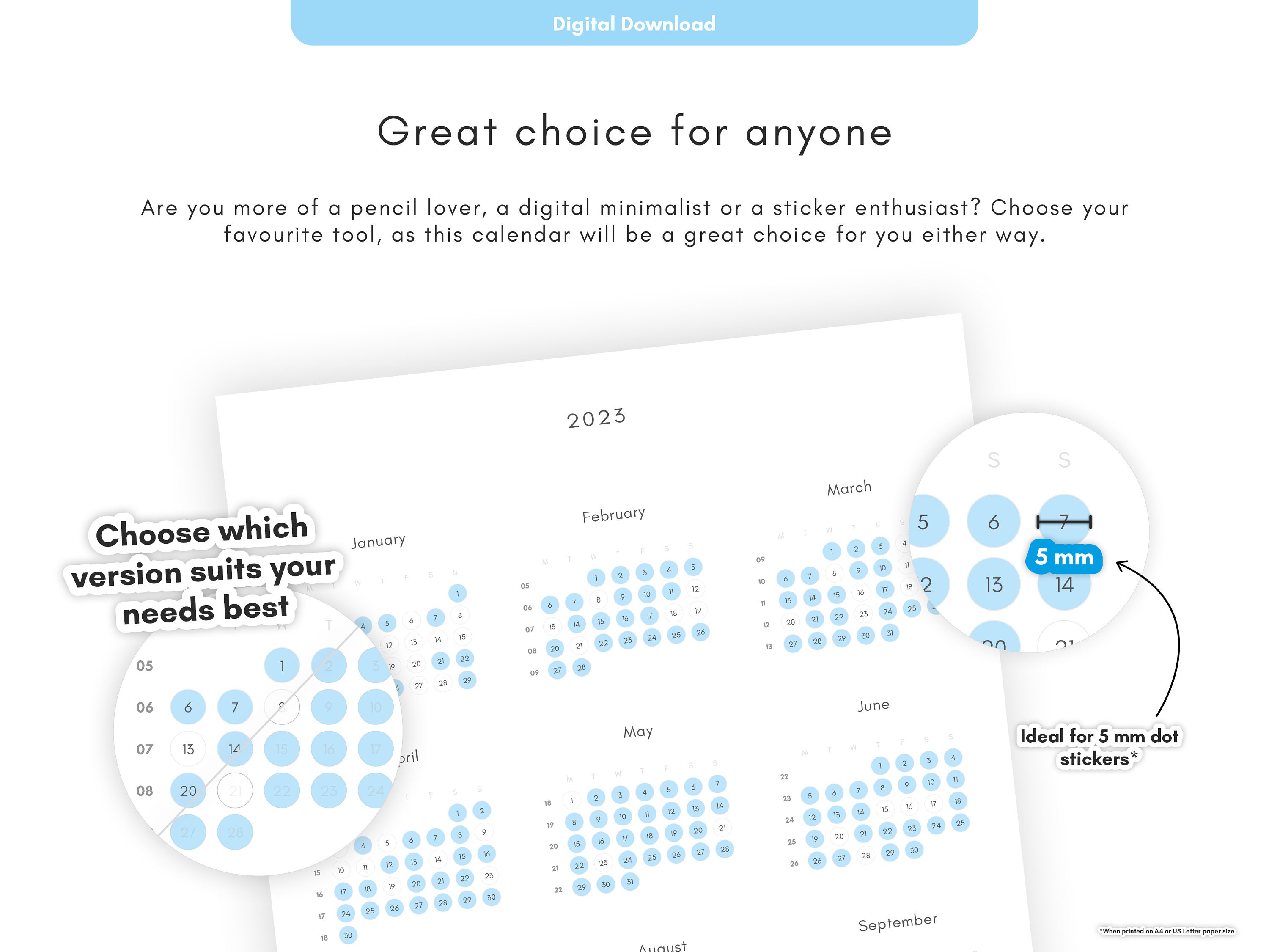 Printable/digital Year Calendar 2023/2024 Dot Style - Etsy UK