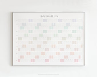 2024 Wall Planner | Horizontal (Landscape) Yearly Calendar 2024 - Rainbow