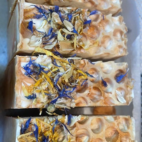 Indigo Oats and Honey Soap/Organic Body Soap/Bee Pollen/Organic Honey/Cold Processed Soap/Natural Skincare/Facial Soap/Plant based skincare