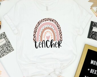 Leopard Teacher Shirt, Teacher Rainbow Shirt, Teacher Heart Shirt, Teacher Lover Shirt, Teacher Life Shirt, Teacher Day Shirt, Teacher Gift