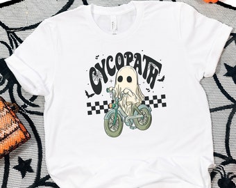 Sudadera de cicópata, sudadera de fantasma de Halloween, sudadera de Halloween, camiseta espeluznante de Halloween, camiseta linda de fantasma en bicicleta, regalo de Halloween