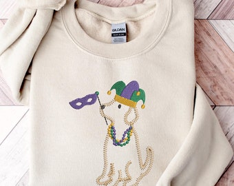 Dog Mardi Gras Flag Embroidered Sweatshirt, Louisiana Embroidery Shirt, Mardi Gras Dog Lover Shirt, Mardi Gras Shirt, Louisiana State Shirt