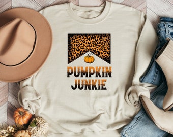 Camisa Pumpkin Junkie, Camisa Leopardo de Acción de Gracias, Camisa de Temporada de Calabazas, Sudadera de Acción de Gracias, Camisa de Mujer de Acción de Gracias, Camisa de Otoño