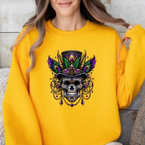 Mardi Gras Skeleton Sweatshirt, Nola Shirt, Fat Tuesday Shirt, Flower de luce tee, Saints New Orleans Shirt, Mardi Gras  Carnival,Mardi Gras