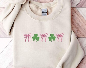 Embroidered Lucky Coquette Shirt, Lucky Embroidered Shirt, Coquette Embroidery Sweatshirt, Lucky Shirt, Embroidered St Patricks Day Shirt