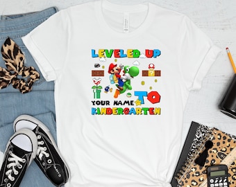 Leveled Up To Kindergarten Grade Shirt, Mario Kindergarten Shirt, Mario School Shirt, Kindergarten Kids Shirt, Back To School Shirt