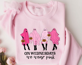 On Wednesdays We Wear Pink Shirt, Cancer Awareness, Halloween Pink Day Shirt, Pink Ribbon Shirt, Cancer Fighter Shirt, Pink Day Sweatshirt