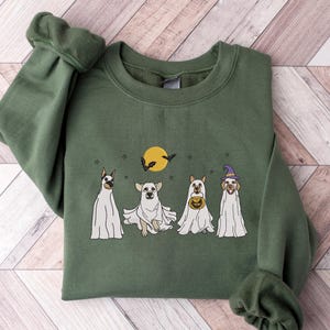 Ghost Dogs Embroidered Sweatshirt, Halloween Embroidered Sweatshirt, Ghost Dog Sweatshirt, Ghost Dogs Sweatshirt, Halloween Woman Sweatshirt