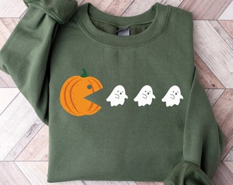 Pacman Ghost Sweatshirt, Halloween Ghost Sweatshirt, Cute Halloween Shirt, Halloween Sweatshirt, Spooky Season Sweatshirt, Halloween Gift