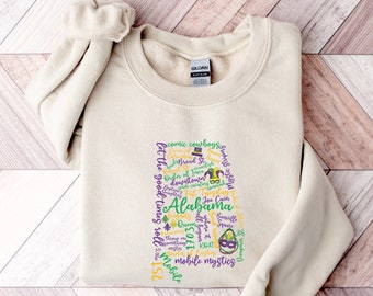 Felpa Alabama Nola, Maglietta Mardi Gras Alabama, Donne Mardi Gras, Maglione Alabama Ragazze, Regalo Martedì Grasso, Mappa Alabama, Maglione Saints