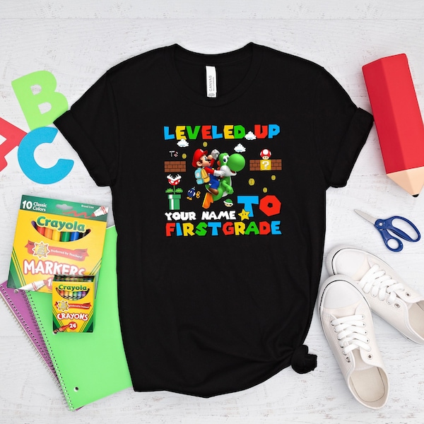 Leveled Up To First Grade Shirt, Mario First Grade Shirt, First Grade Shirt, Mario School Shirt, 1st Grade Kids Shirt, Back To School Shirt