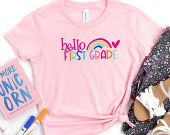 Hello First Grade Shirt, Back To School Shirt, Hello First Grade Rainbow Shirt, First Grade Shirt, First Grade Teacher Shirt,1st Grade Shirt
