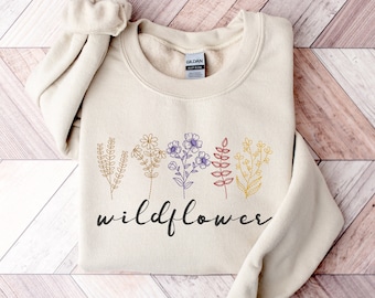 Wild Flowers Embroidery Shirt, Wildflower Embroidered T-shirt, Floral Shirt, Botanical Shirt, Flower Shirt, Nature Lover Shirt, Flower Tee