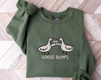 Embroidered Goose Bumps Sweatshirts, Goose Bumps Embroidery Crewneck, Funny Sweatshirts, Unisex Goose Embroidered, Animal Crewneck