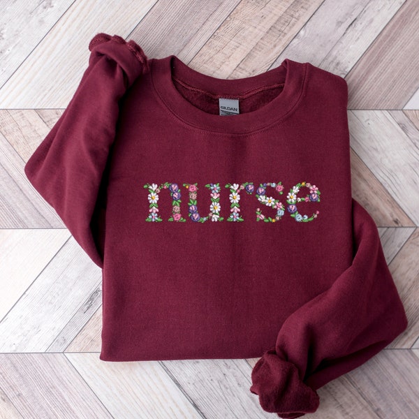 Embroidery Flower Nurse Shirt,Love Nurse Embroidery Sweatshirt,Nurse Week Embroidery Shirt,Embroidery Nurse Student Gift,Nurse Birthday Gift