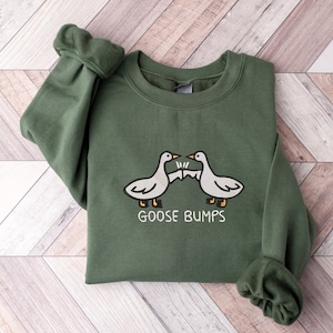 Embroidered Goose Bumps Sweatshirts, Goose Bumps Embroidery Crewneck, Funny Sweatshirts, Unisex Goose Embroidered, Animal Crewneck