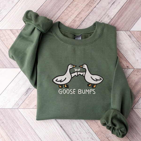 Embroidered Goose Bumps Sweatshirts, Goose Bumps Embroidery Crewneck, Funny Sweatshirts, Unisex Goose Embroidered, Animal Crewneck